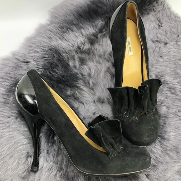 Miu Miu Suede Patent Leather Pleated High Heels 37 - Picture 3 of 8